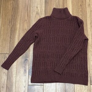 Garnet Hill Maroon Cable Knit Turtleneck Sweater
